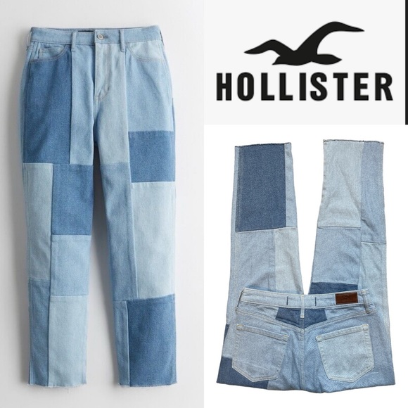 Hollister Denim - HOLLISTER ULTRA HIGH RISE STRETCH REDONE PATCHWORK RAW HEMLINE MOM JEANS